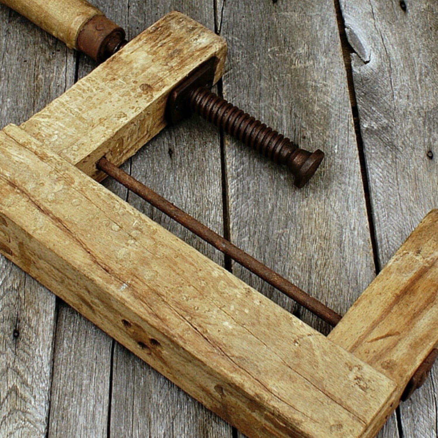 Antique large wood clamp Russian Primitive wooden clamp Etsy