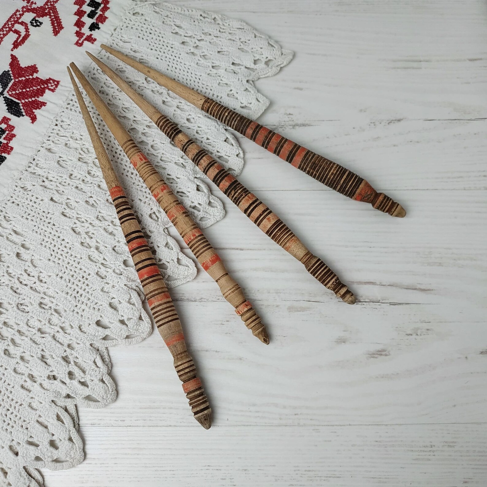 Antique Russian spindles Set of 4 handmade primitive spindle Etsy