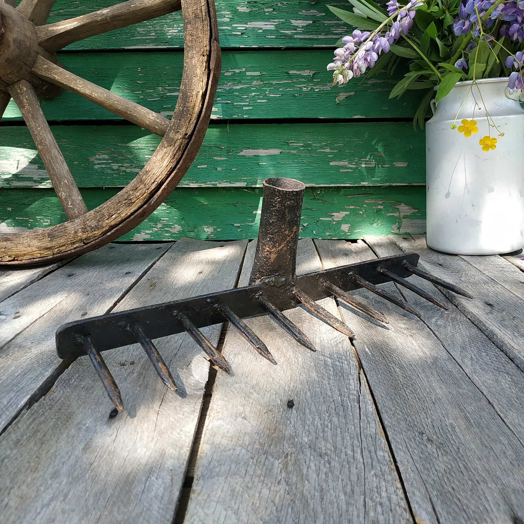 Vintage metal rake Antique Russian wrought iron rake Etsy