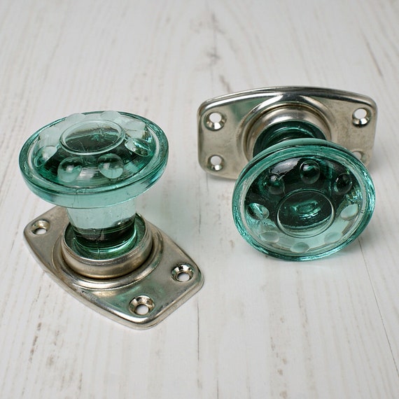 2 Door Knobs Vintage Old Russian Knob Metal Green Glases Etsy