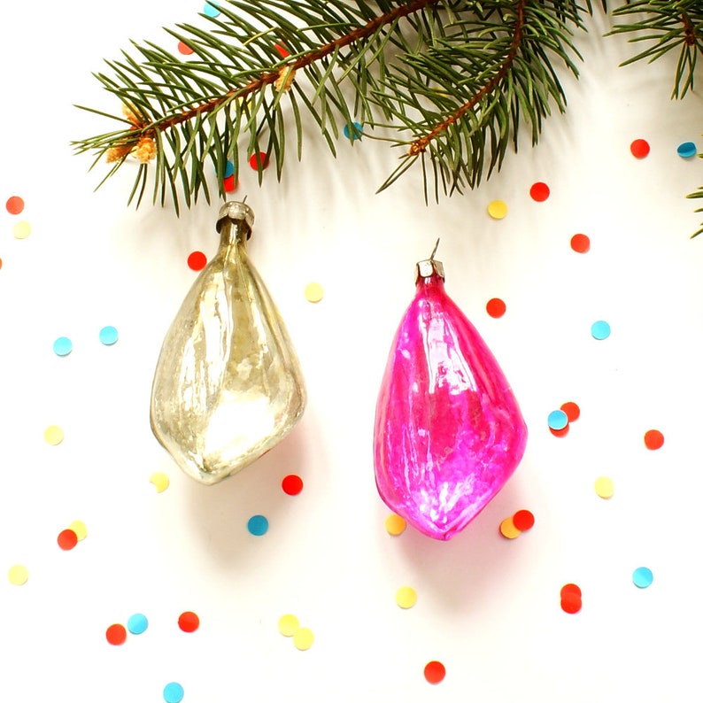 2 Christmas Glass Ornaments Ice Pieces Russian Glass New Year Etsy