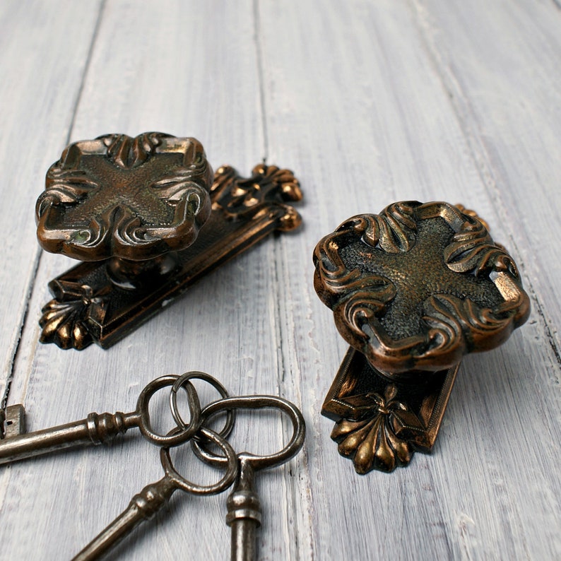Door Knobs Whith Plate Rustic Russian Metal Door Pulls Mid Etsy