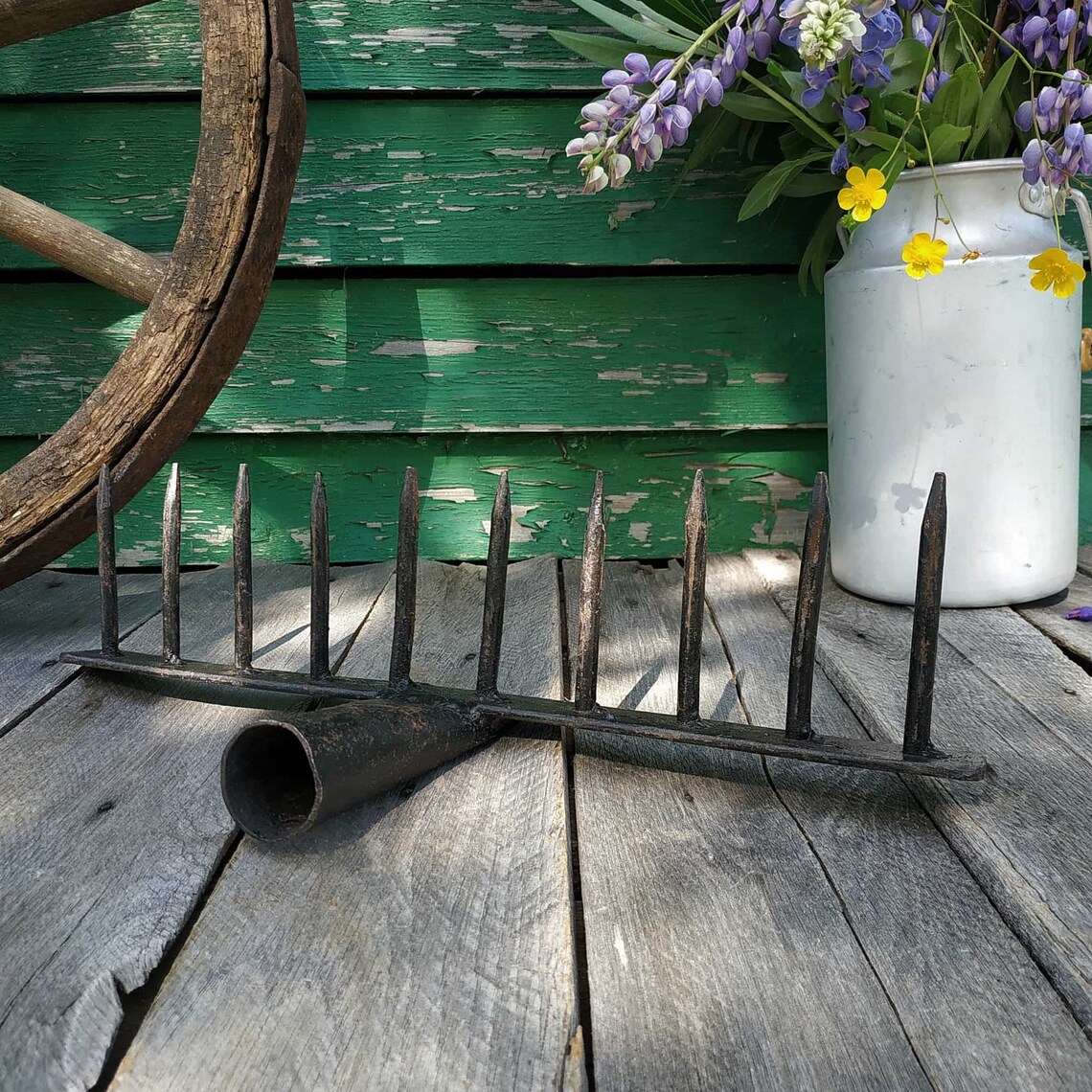 Vintage metal rake Antique Russian wrought iron rake Etsy