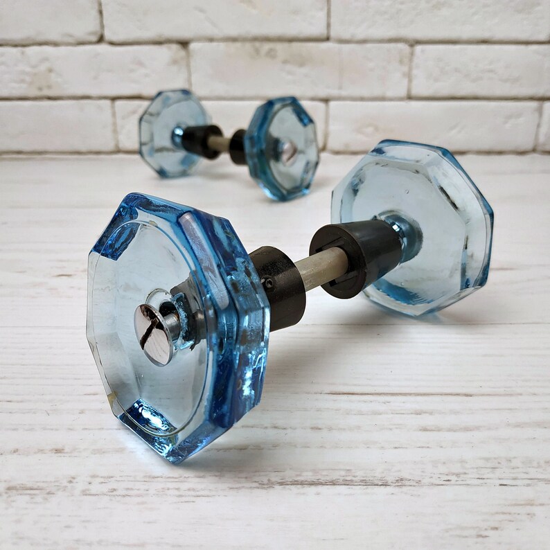 Double sided door knobs Vintage Soviet blue acrylic glass & Etsy