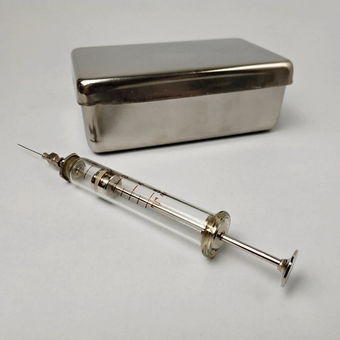 New vintage glass syringe 2 ml and steel sterilizer Medical Etsy
