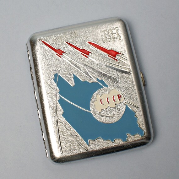 Rare vintage cigarette case Spaceship Soyuz 60s En