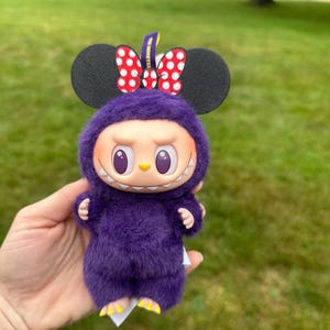Minnie Mouse Ears for Labubu – Handmade Doll Accessory with Red Polka Dot Bow