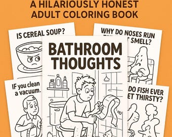 Badkamergedachten grappig kleurboek voor volwassenen – afdrukbare pdf met 10 hilarische pagina's om in te kleuren