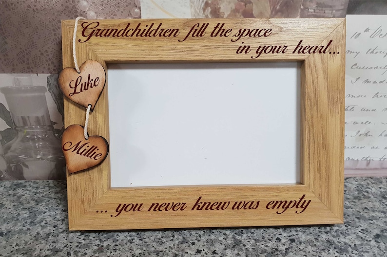 personalised wood photo frame Grandchildren fill the space in your heart