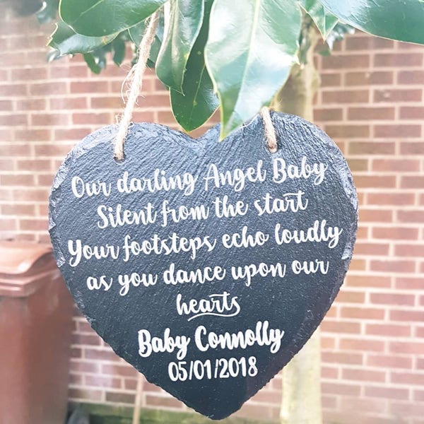 personalised miscarriage memorial slate engraved, remembrance grave decoration slate plaque, memorial angel baby infant miscarriage loss