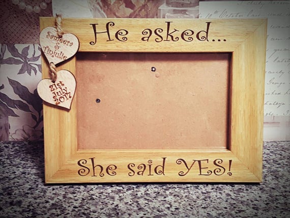 he asked she said yes engagement frame personalised Etsy