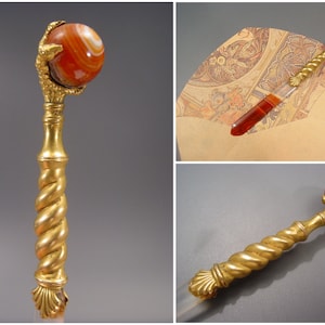 ABRECARTAS DE ÁGATA VICTORIANA con garra de águila y bola de ágata material de escritura histórica antigua 1800-40 Museo cubiertos de cubiertos coleccionables
