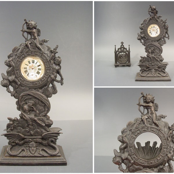 antique KPEG BERLIN Iron cast Pocket Watch stand Biedermeier - historical God Angels Zodiac design pattern 1800s German Georg lll era