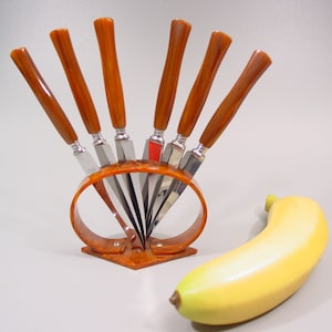 Art Deco marbled amber BAKELITE fruit knife set collectible cutlery - Fruit Knives Set - vintage German modernism bauhaus flatware catalin
