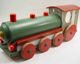 vintage BAUHAUS ride on wood toy LOCOMOTIVE railroad train 12,5Kg 27lbs - antique German avant garde playmobil - alte aufsitz holz Eisenbahn