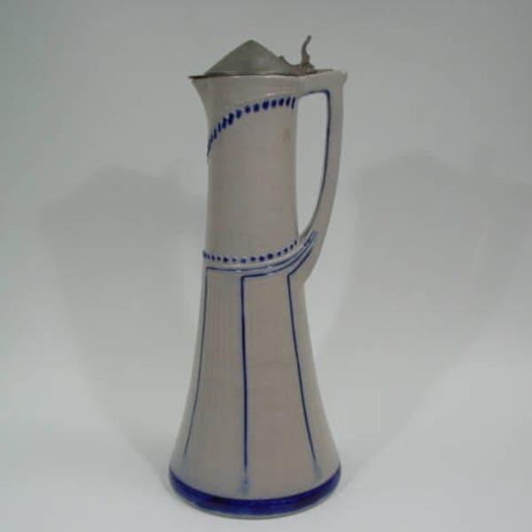 ART NOUVEAU antico Vino Decanter Jug - Realizzato da Simon Peter Gerz 1392 - progettato da Paul Wynand - tedesco Westerwald Stoneware, ceramica in pietra