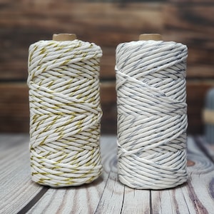 4.0MM Metallic Single Twist Cotton ROPE 80yard a Roll Gift Wrapping, Knotting, Wall Hanging deco Single Stranded String