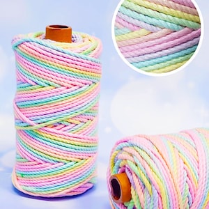 3.0MM Variegated COTTON ROPE  Multi Color Macrame Rope  Pure Cotton SOFT Rope  90Meters a Roll Jewelry Making