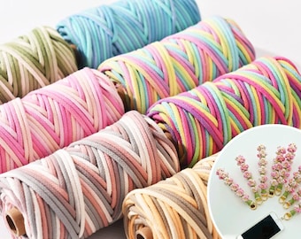 5.0MM Variegated COTTON ROPE Braided Cotton Cord Rainbow Macrame Rope  55meters a Roll Bag Making Rope, Jewelry making Cord