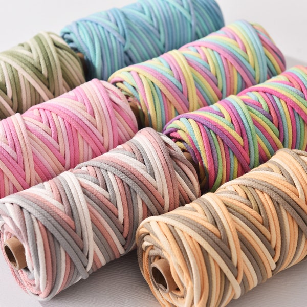 5.0MM Variegated COTTON ROPE Braided Cotton Cord Rainbow Macrame Rope  55meters a Roll Bag Making Rope, Jewelry making Cord