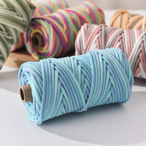 5.0MM Variegated COTTON ROPE Braided Cotton Cord Rainbow Macrame Rope ...