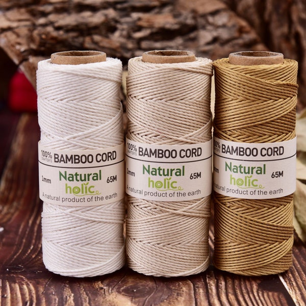 65.0Meters Polished BAMBOO CORD 1.0MM Dia. 100% BAMBOO Yarn 20lb Test Bookbinding & Macrame cord