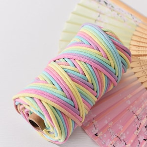 5.0MM Variegated COTTON ROPE Braided Cotton Cord Rainbow Macrame Rope ...