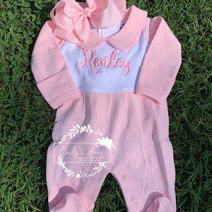 Baby Girl Coming Home Outfit, Monogrammed Romper, Personalized Baby Gift, Monogrammed Sleeper, Newborn Pictures