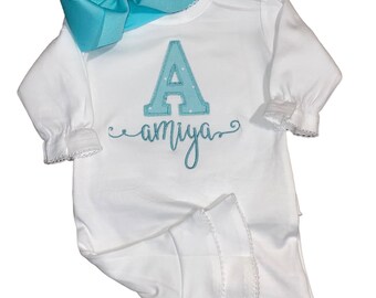 Baby girl coming home outfit, monogrammed ruffle romper