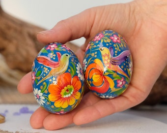 Oeufs de Pâques ukrainiens, ensemble d'oeufs de Pâques de colibri, ensemble d'oeufs de Pysanky ukrainien, oeufs en bois peints à la main, ornement d'oeuf décoratif Petrykivka