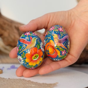 Ukrainian Easter eggs, Hummingbird Easter eggs set, Ukrainian Pysanky eggs set, Hand painted wooden eggs, Petrykivka Decorative egg ornament zdjęcie 1