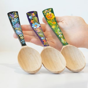 Unique wooden spoon, Unique painted tablespoon, Flower salt spoon, Painted sugar spoon, Blue hippie spoon, Wooden flower spoon, Cute  spoon