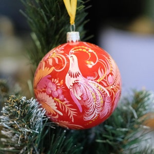 Christmas tree ornament, Fairy bird Christmas tree ball, Burgundy flower ball, Red bird tree decoration, Christmas baubles, Unique Xmas ball