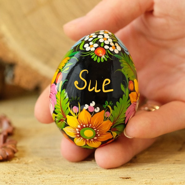 Personalized Ukrainian Easter egg, Ukrainian Pysanky egg, Painted Wooden egg, Sunflower Easter egg, Custom decorative egg, Basket stuffer