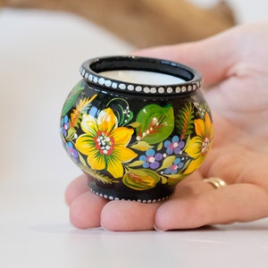 Sunflower candle holder, Wooden tea light holder, Wooden candle holder, Pot-shaped tea light holder, Yellow flower candle holder