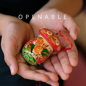 Mushroom Christmas ornament, Openable Christmas tree ornament, Hand-painted wooden ornament, Red flower ornament, Ukrainian decoration