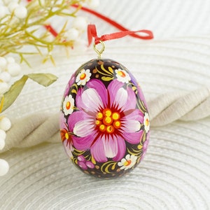 Bemalte Osterei Ornament hängend, Ukrainische Pysanky Ei, Handgemachte Osterei Dekoration, Petrykivka Hölzerne Osterei Dekoration
