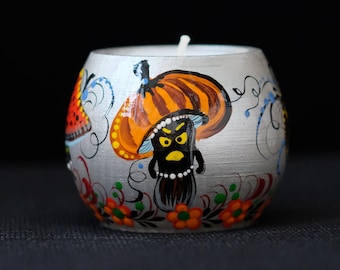 Painted Wooden Mushroom Tea Light Holder, Spooky Halloween Decor