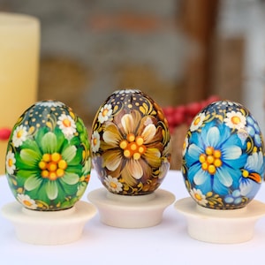 Ukrainian Easter eggs, Painted wooden Easter eggs set, Ukrainian Pysanky eggs, Easter basket stuffers, Petrykivka decorative egg ornaments