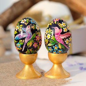Uova di Pasqua ucraine, set di uova di Pasqua colibrì, set di uova Pysanky ucraine, uova di legno dipinte a mano, ornamento decorativo per uova Petrykivka