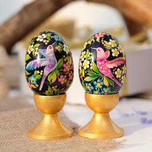 Ukrainian Easter eggs, Hummingbird Easter eggs set, Ukrainian Pysanky eggs set, Hand painted wooden eggs, Petrykivka Decorative egg ornament