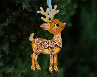 Deer Christmas ornament, Ukrainian Christmas decoration, Wooden Christmas reindeer, Painted Deer silhouette ornament, Unique animal ornament