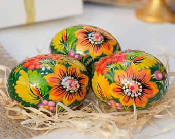 Ukrainian Easter eggs - Hand-painted Sunflower Easter eggs, Unique wooden egg ornaments, Ukrainian Pysanky eggs, Easter basket stuffers