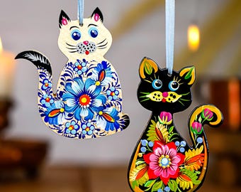 Porte torchons cuisine émaillé décor chat porte clés mural