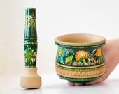 Mortar and Pestle set, Mushroom mortar and pestle, Wooden spices masher, Herb grinding bowl, Painted frog crush bowl, Unique kitchen bowl