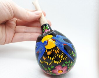 Pink flower wooden pipe Blue dove cherry blossom smoking bowl Long unique pipe Sakura pipe Cute girly spring pipe Painted tobacco pipe