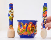 Mortar and Pestle set, Chicken and rooster mortar and pestle, Wooden spices masher, Herb grinding bowl, Bird crush bowl, Unique kitchen bowl