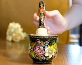 Mortar and Pestle set, Wooden mortar and pestle, Spices and herb masher, Sunflower grinding bowl, Unique kitchen bowl, Cute flower crush pot