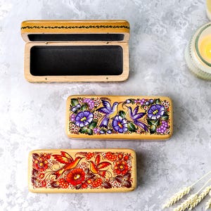 Hand-painted Wooden Glasses Case, Personalized Hummingbird Eyeglasses Case, Ukrainian Petrykivka Folk Art Glass Case, High End Handmade Gift