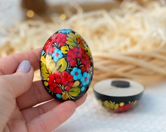 Magnete in legno dipinto, magnete decorativo da frigorifero a forma di uovo, magnete Petrykivka ucraino dipinto a mano, magnete a forma di mezzo uovo intagliato, magnete a forma di fiore